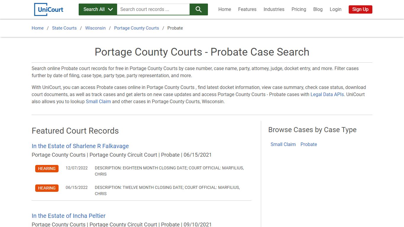 Probate Case Search - Portage County Courts, Wisconsin